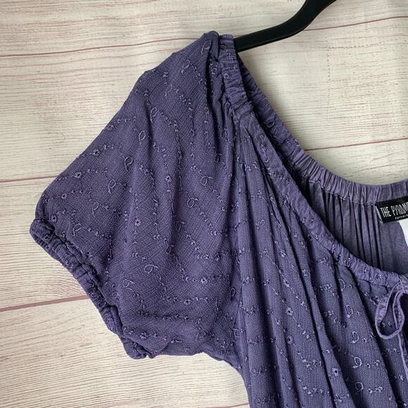 The Pyramid Collection Boho Purple Peasant Maxi Dress Floral Embroidery Size L - Picture 14 of 16